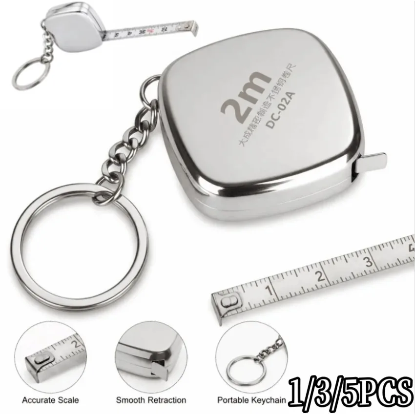 1/2/5pcs Mini 2M Tape Measure Keychain Portable Cute Steel Waterproof Small Pocket Measuring Ruler Retractable Key Ring Tape