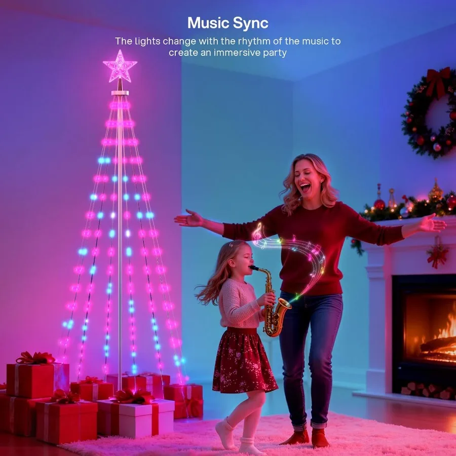 9FT في الهواء الطلق شجرة عيد الميلاد المخروطية مع 460 المصابيح RGB اللون تغيير Prelit أضواء شجرة عيد الميلاد الذكية لزينة عطلة DIY بها بنفسك #6