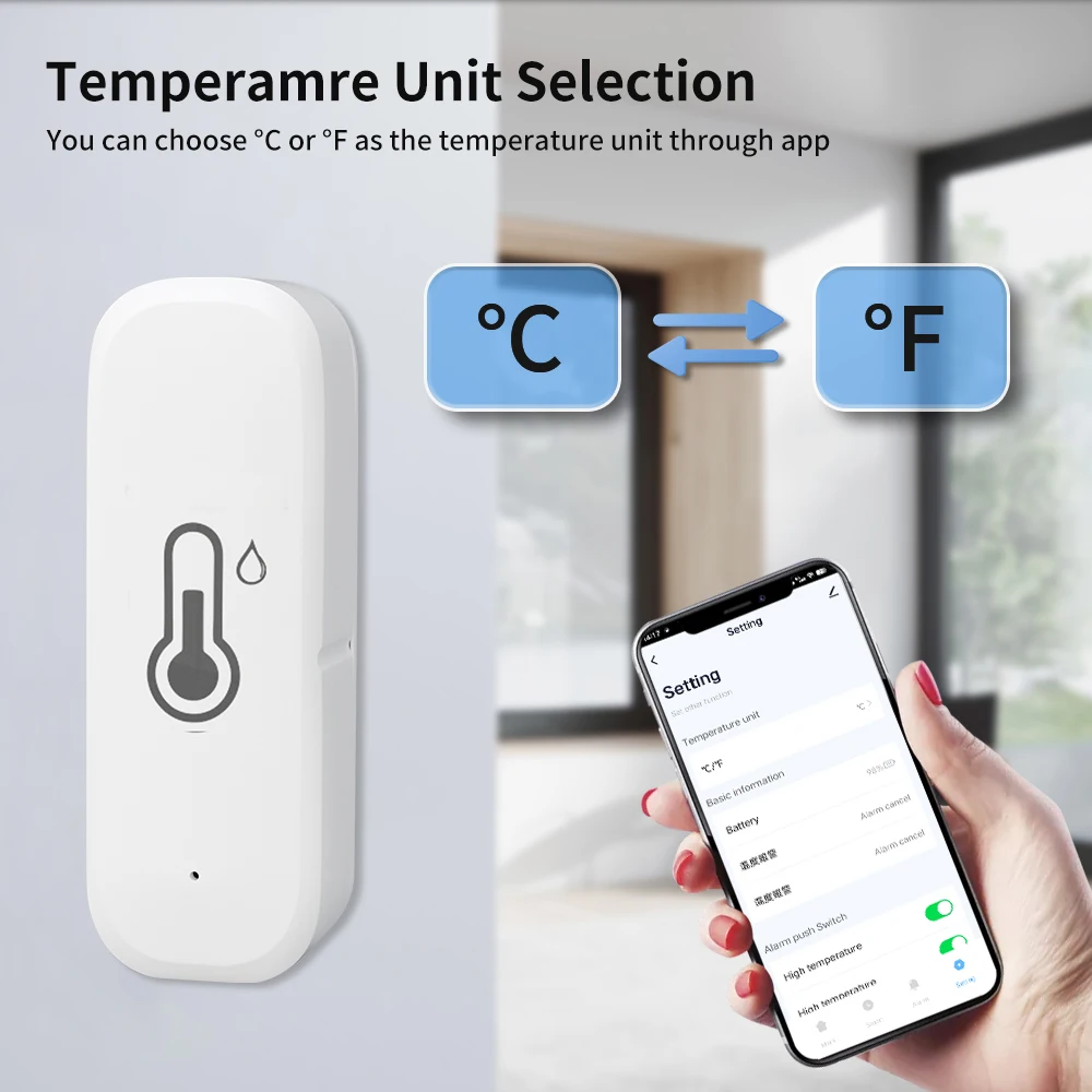 TNCE Tuya sensor de temperatura e umidade wi-fi/zigbee, monitor higrômetro termômetro interno, funciona com vida inteligente alexa google home