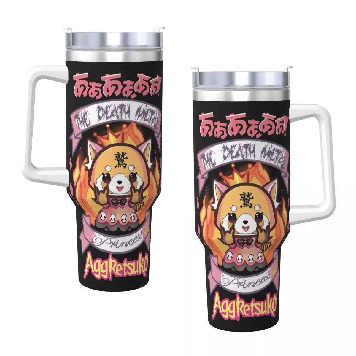 Stainless Steel Tumbler Aggretsuko Princess Coffee Mug Portable Cold Drink Car Mugs Driving Printed Water Bottle