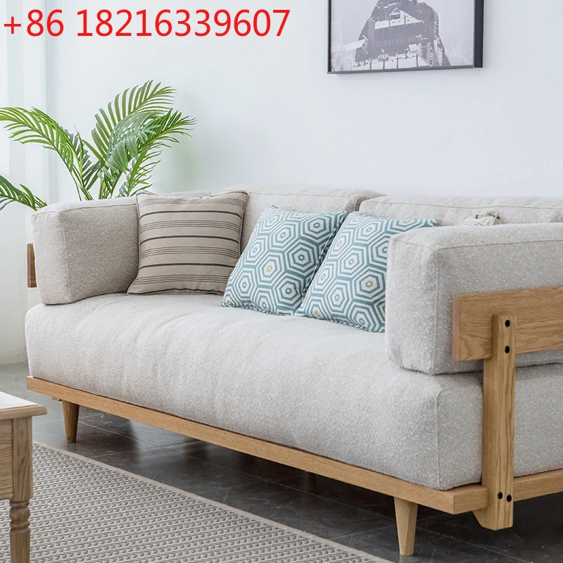 

Modern Simple and Light Luxury Living Room Three-Seat Nordic Oak Polyester Linen Cloth