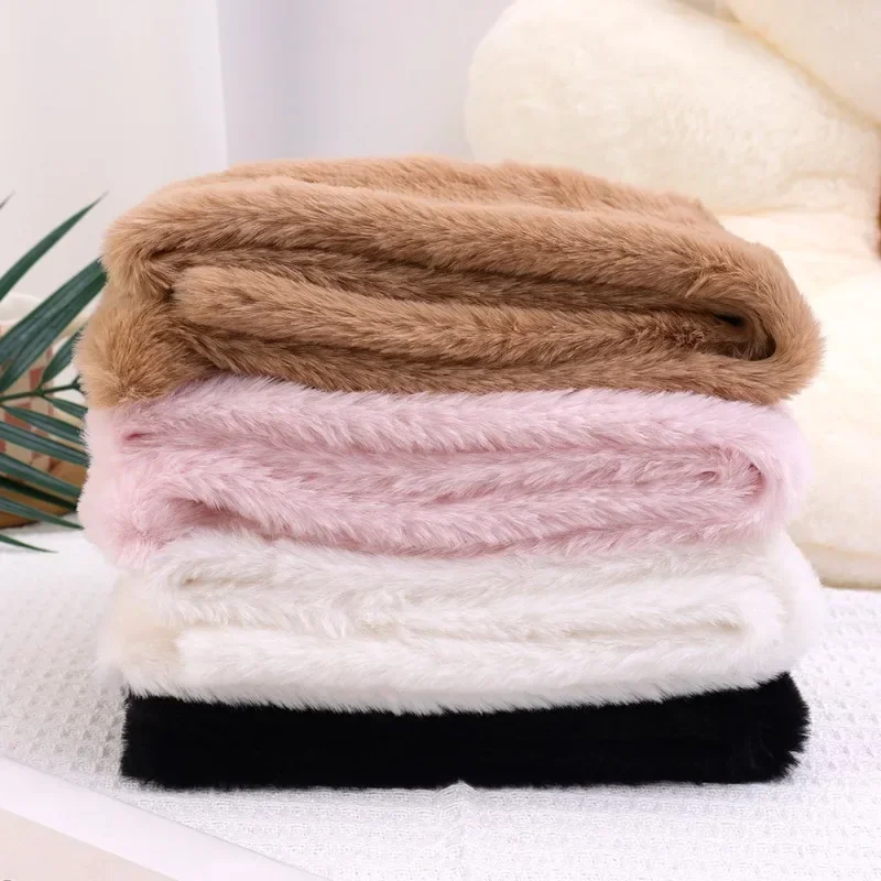 Faux Rabbit Fur Double-sided Cross Scarf  Winter Women Neck Warmer Thickened Pure Color Collar Scarf  Soft Warm