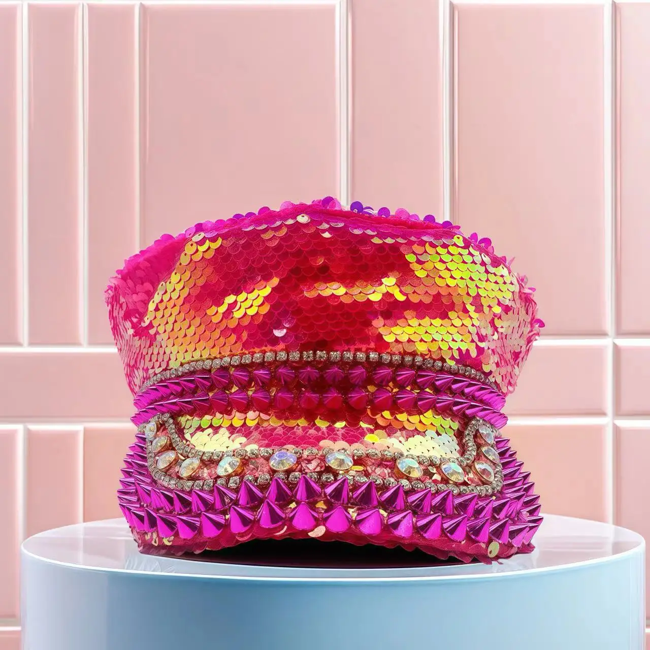 Karnevalskostüm-Hut für Erwachsene, Kapitänshüte mit Strass für Burning Man Festival Damen, Cosplay-Accessoires für Frauen