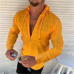 Men's long sleeve hoodie cotton polyester check sun-protective clothing sports persona insl outdoor beach fashion men's wear