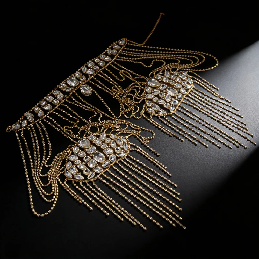 Luxurious Design Rhinestone Shoulder Necklace Elegant Gold/Silver Chain Bridal Tassel Necklace Easy To Wear Multi-layer Fringed