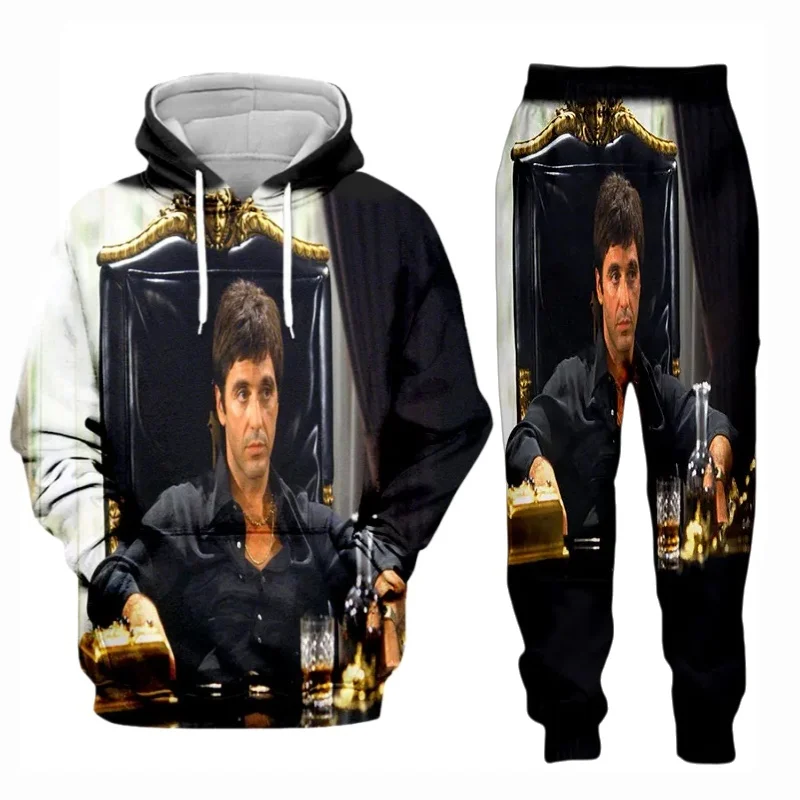 

Популярный классический фильм со шрамом и 3D принтом, костюм с капюшоном, мужские толстовки, спортивные штаны, повседневный спортивный костюм из двух предметов, спортивные костюмы ﻿ ﻿