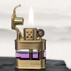 Men's Transparent Visible Oil Storage Lighter, Retro, Windproof, Old-fashioned, Grinding Wheel, Smoking Gift, Original, 2024