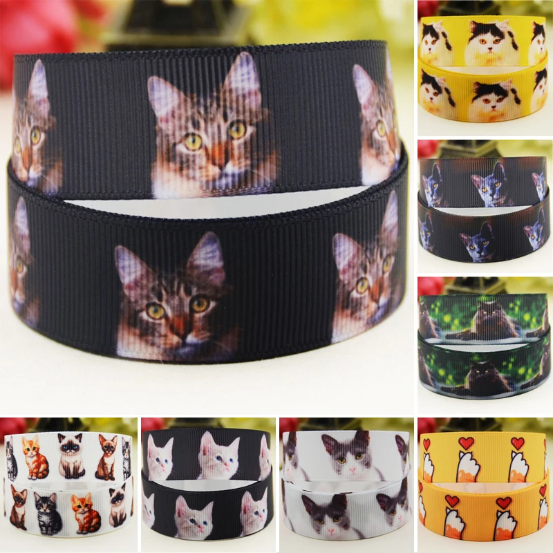 22mm 25mm 38mm 75mm cat cartoon printed Grosgrain Ribbon party decoration 10 Yards satin ribbons