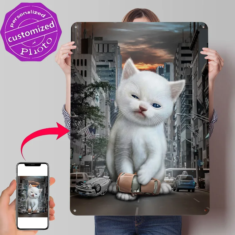 MEOW ATTACK 3D Printed Texture Poster Personalized Wall Art Retro Metal Tin Signs for Vintage Decor Room Luxury Decoration Home