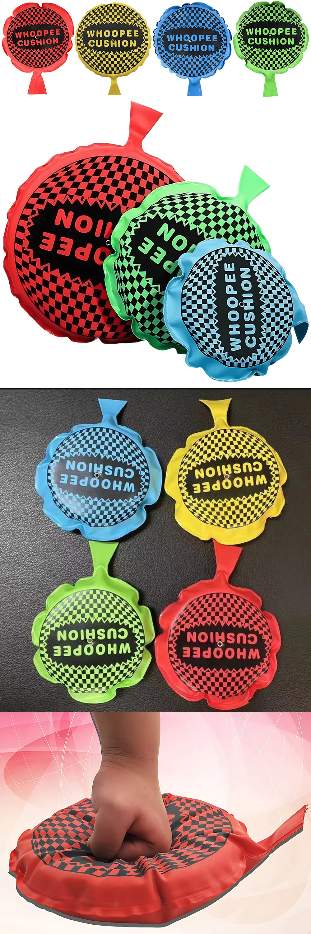 2 Teile/paket Zufällige Mischung Farbe Streich Furz Kissen Whoopee Kissen 3 Größen Verfügbar Party Essential Witz Trick Requisiten Noise Makers ZYF – Detail 2