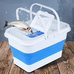 Folding13L Fishing Bucket,Portable Collapsible Bucket Fish Live Container Box with Breathable Mesh Space Saving Outdoor Fishing