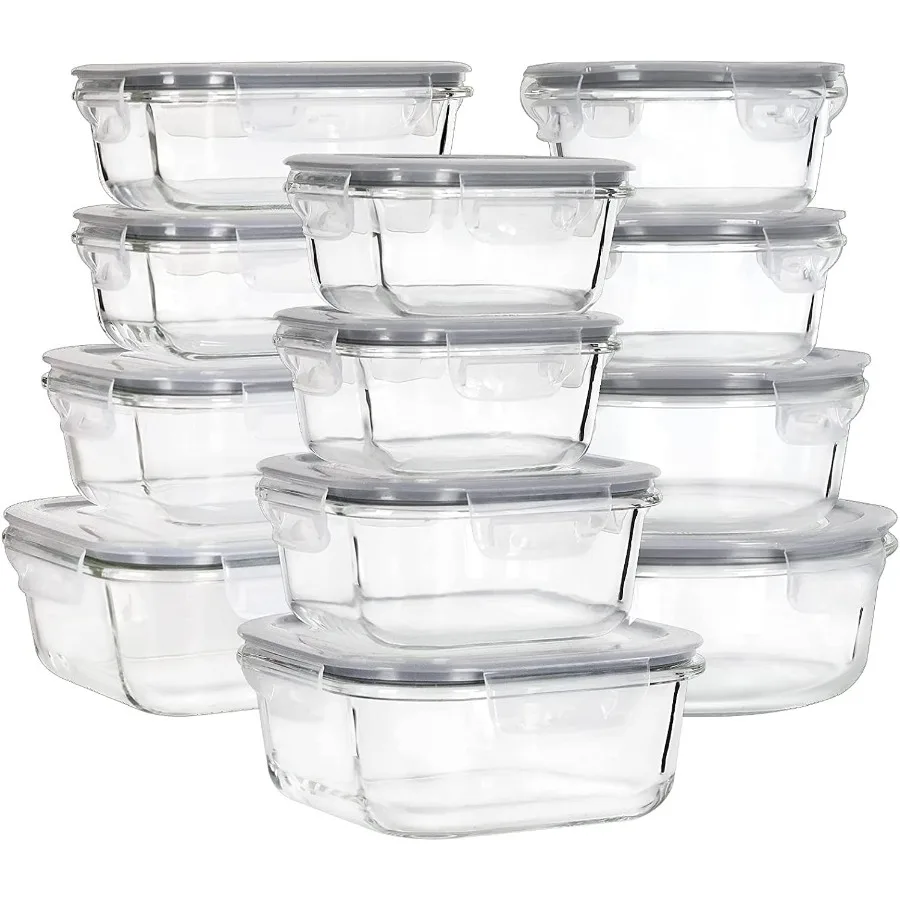 

24Piece Airtight Glass Food Storage Containers with Lids for Meal Prep and Bento Boxes BPAFree LeakProof Durable Glass Kitchen