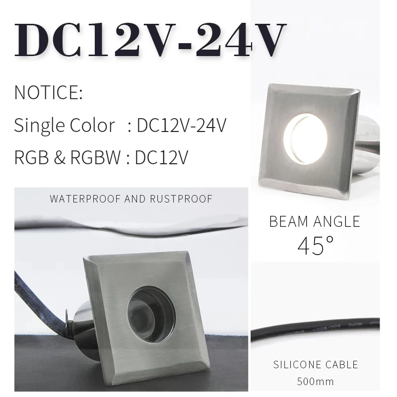 Mini lampadaire LED en acier inoxydable, éclairage de jardin extérieur, décoration de terrasse, modelts EDF carrés, DC12V, RVB, étanche IP68, 3W