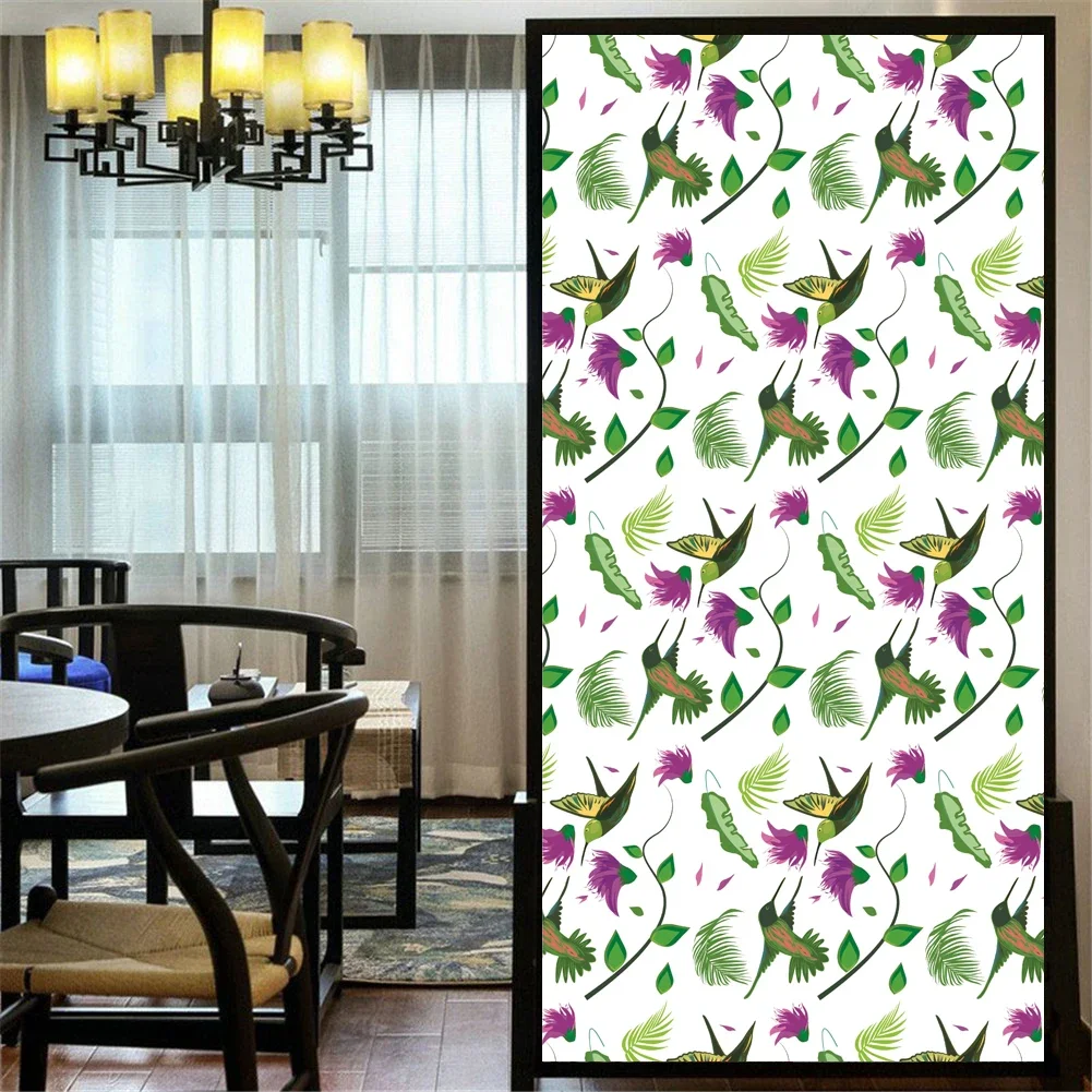 Static Cling Privacy Windows Film Decorative Flowers Birds Stained Glass Window Stickers   Frosted Window Film Window Tint