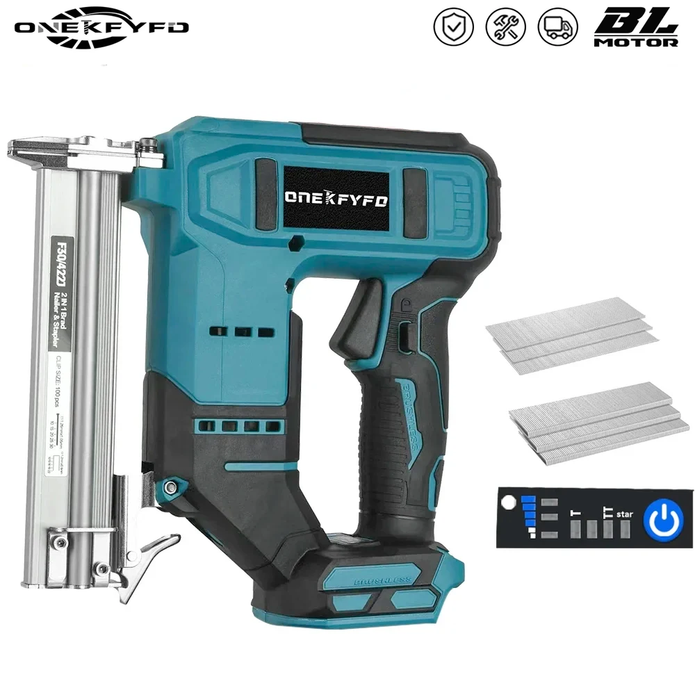 Brushless 2 in 1 Electric Nail Gun stapler For Wood Nailer Stapler Framing U-shape Nail Woodworking Tools For Makita 18V Battery
