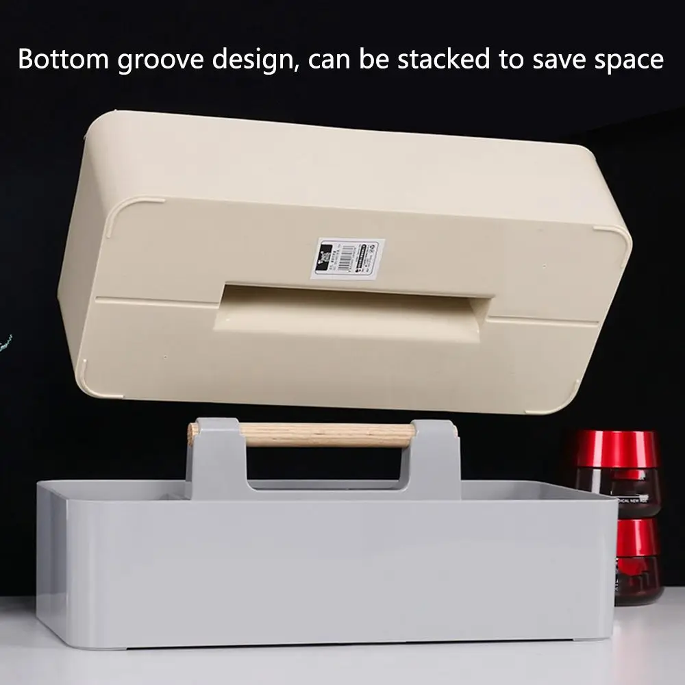 

Simple Multi-compartment Desk Organizer Wood Handle Plastic Stationery Finishing Box Widely Use Stackable Divided Baskets Tools