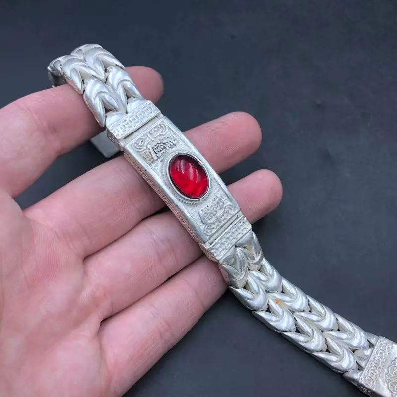 

Tibetan Silver Ethnic Style Retro Doing Old Inlaid Gemstone Bracelet Bangle Men AndWomen Fine Jewelry Fashion Gift