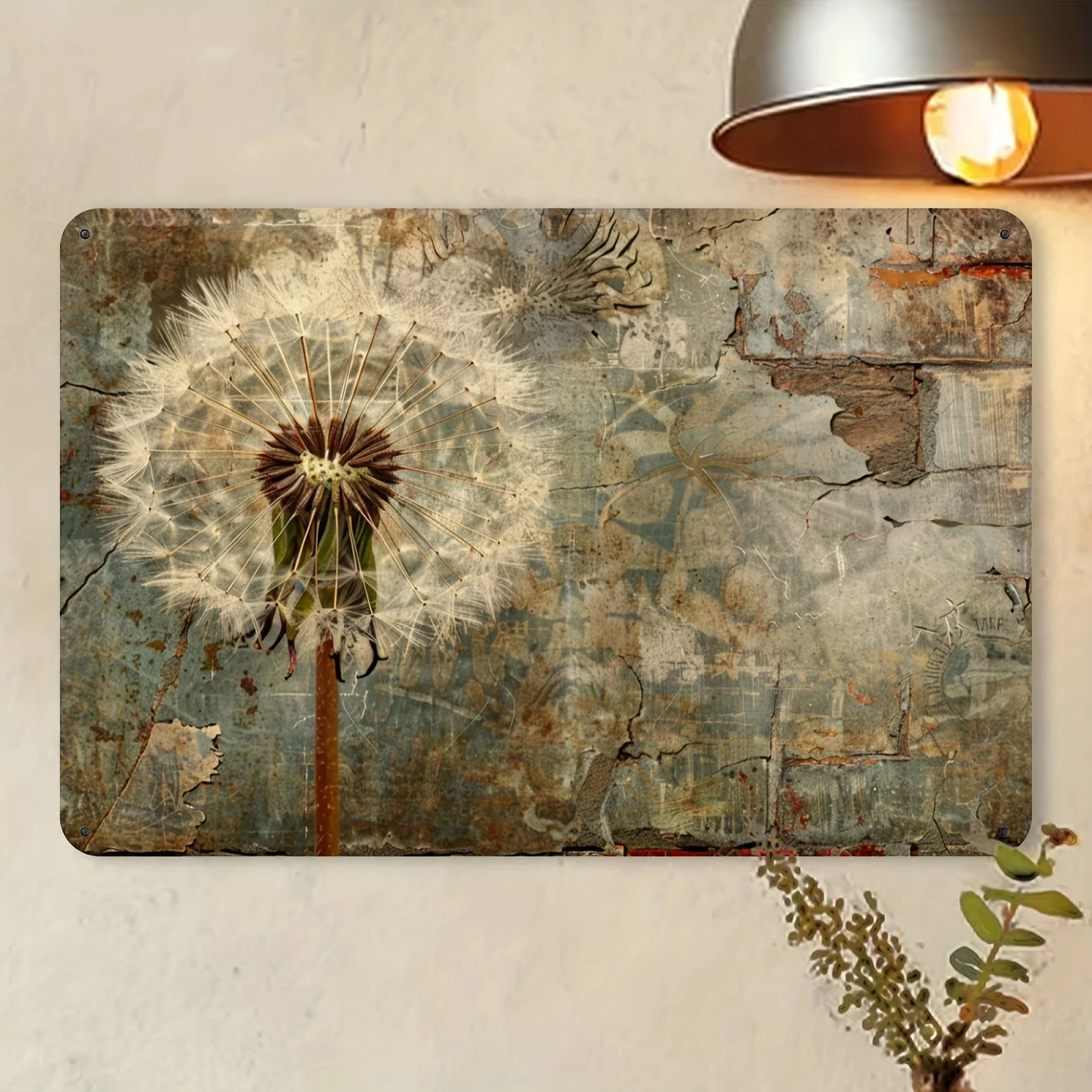 A Rustic Style Dandelion Tin Sign, Vintage Metal Wall Art, Iron Flower Decoration, Suitable for Living Room, Bedroom, Garden