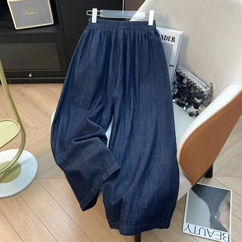 Spring Autumn Vintage Style Cotton Denim Flower Embroidered Jeans for Women Female Loose Straight Casual Wide Leg Pants