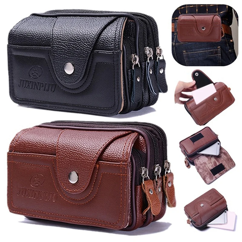 

Dropshipping Pu Leather Waists Pack Multi-Function Phone Coin Waist Bag Vintage Unisex The Belt Outdoor Small Wallet Men Women