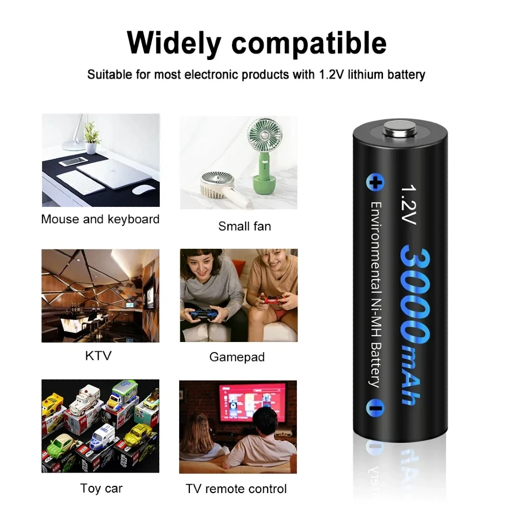 CITYORK 1.2V 2A 3000mWh NI-MH Batties AA Rechargeable Battery For Electric Shaver / Flashlight / Wireless Telephone