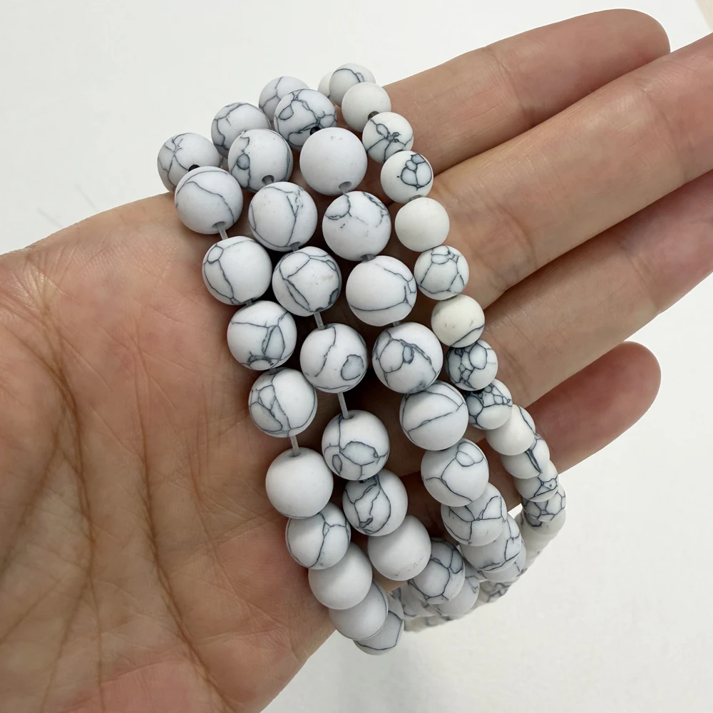 Natural Stone Matte Chinese White Howlite Round Loose Beads 15