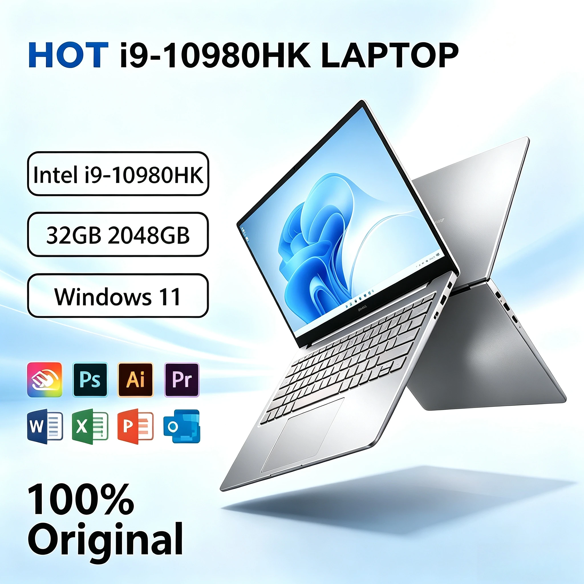 15.6' Intel Core I9 10980HK Windows 11 Pro Laptop Computer 32GB RAM 512GB 1TB 2TB SSD Portable Notebook PC Office Study Laptops