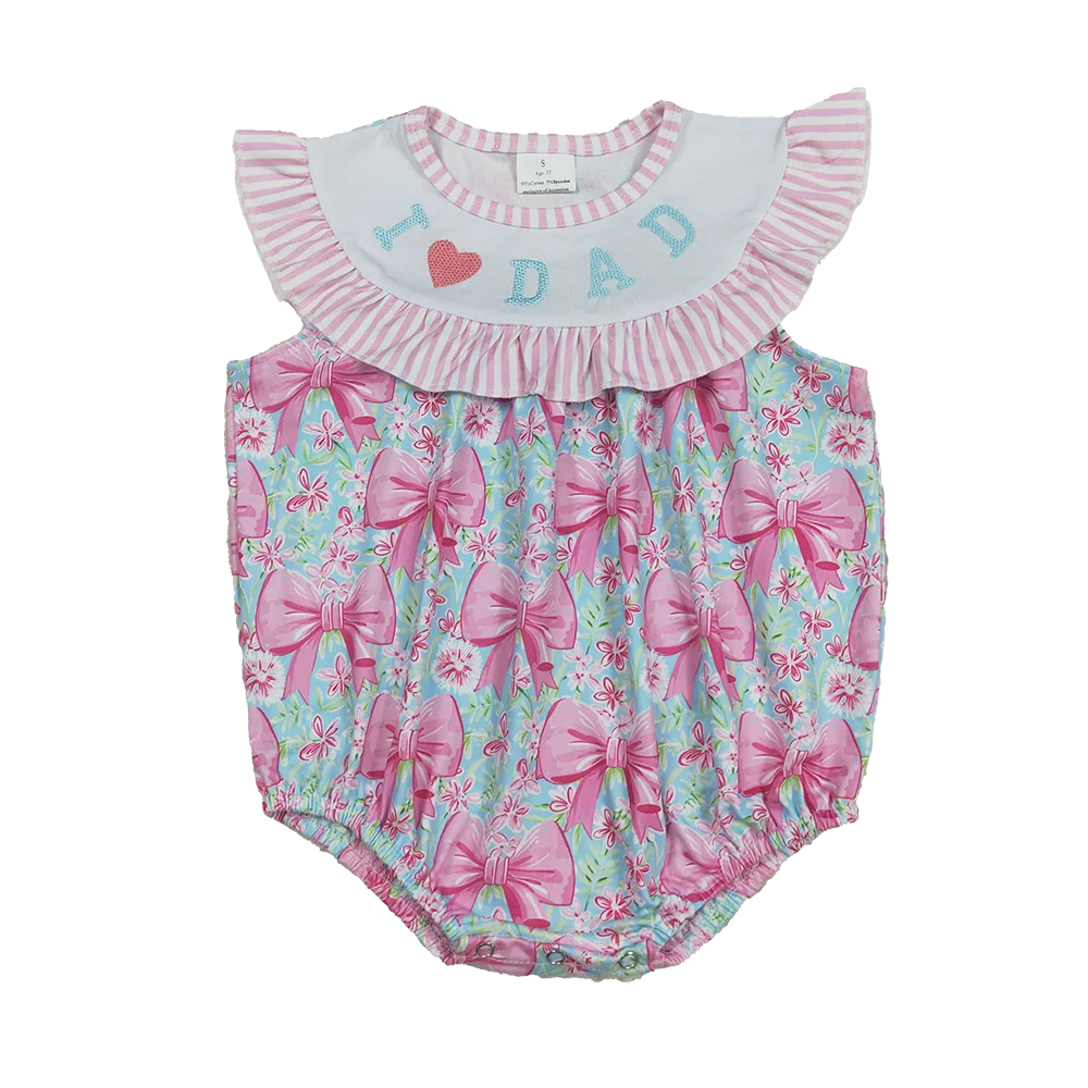 

Pink Bow Floral Baby Girls Romper 'I Love Dad' Print Cute Infant Girl's Outfit Soft Cotton Clothing for Little Ones