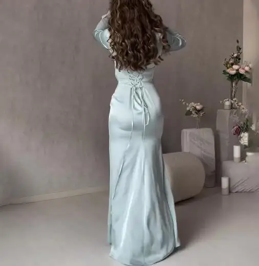 

Autumn 2025 New Round Neck Slim Fit Overlapping Pleated Design Dress, Women's Fashionable High Waisted Lace Up Long Skirt