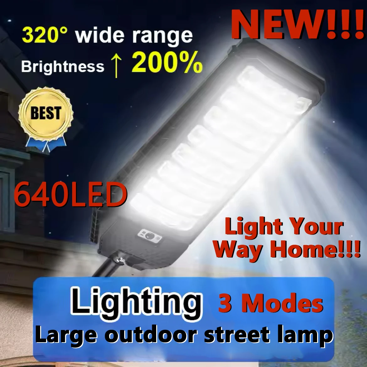 3 Modes 640LED Big Solar Street Lights Outdoor Sunlight Motion Sensor Solar Street Remote Control Waterproof Courtyard Wall Lamp