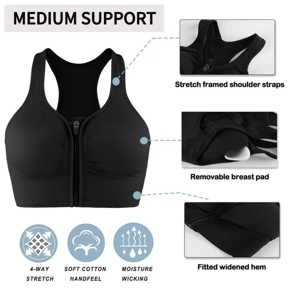 Fashion Front Zipper Design Sports Bra Shock Resistant Seamless Sports Vest Breathable Plus Size Fitness Top