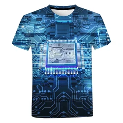 Unisex letnia moda codzienna z krótkim rękawem dla mężczyzn Harajuku Streetwear Unisex elektroniczny Chip T-shirt w za dużym rozmiarze