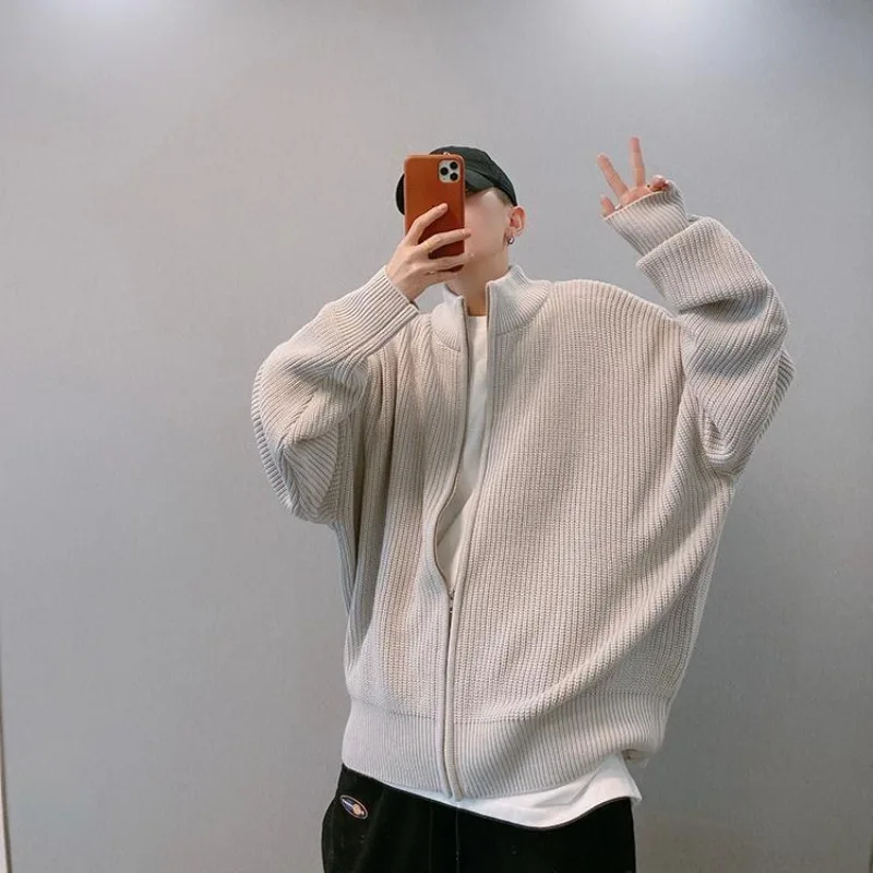 Men Korean Style Zipper Knitted Cardigan Sweater Autumn Casual Couple Matching Pullover Top