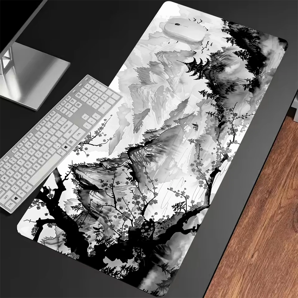 

Japanese Black-White Cherry Blossom Gaming mouse pad - Ultra HD Print, Minimalist Large Desk Mat for Gaming