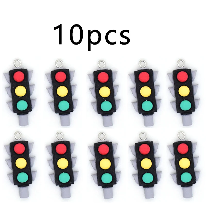 10pcs Cartoon Resin Flatback Traffic Lights Charms Cute Earring Keychain Pendant Jewelry Making Diy Crafts W57