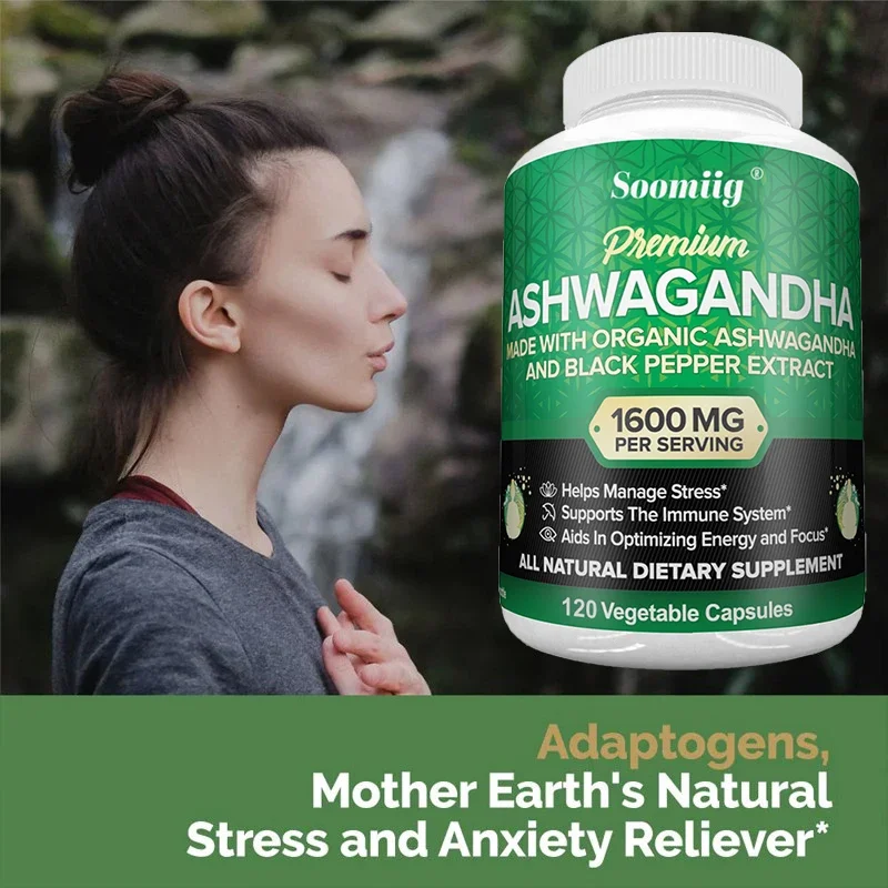 Organic Ashwagandha Capsules Promote Stress Relief, Natural Mood and Focus, Natural Energy Supplement, Unisex