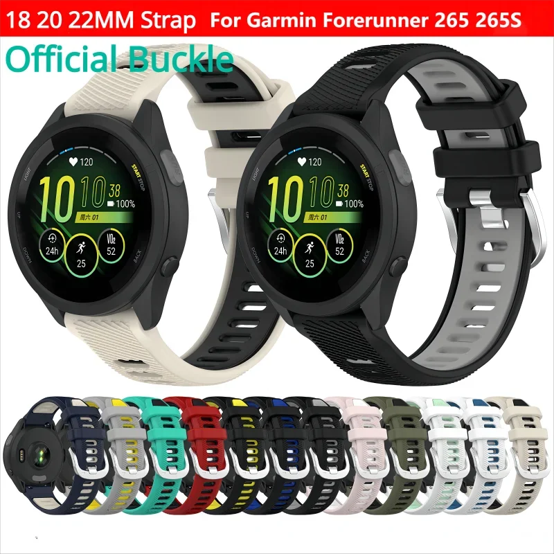 18 22MM Silicone Band Strap For Garmin Forerunner 265 265S 255 245 645 Venu 2 SQ2 Plus Vivoactive 4 3 Samrt Watch Bracelet