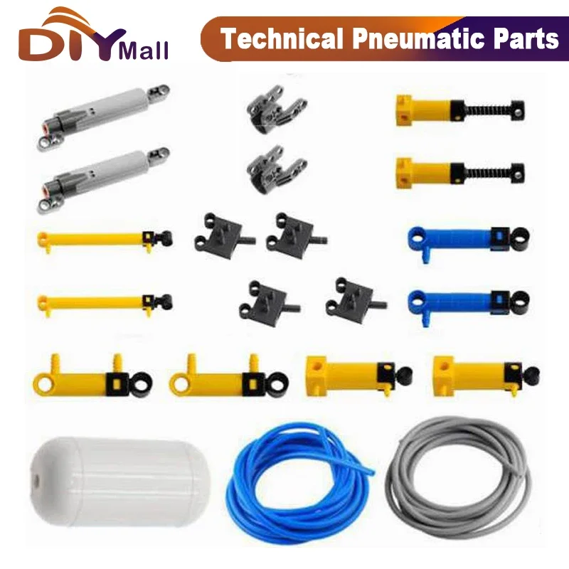 21PCS MOC Pneumatic Parts Kit Air Pump/Tank/Piston/Hose/Valves for Building Block Sets STEM Educational Construction Toys