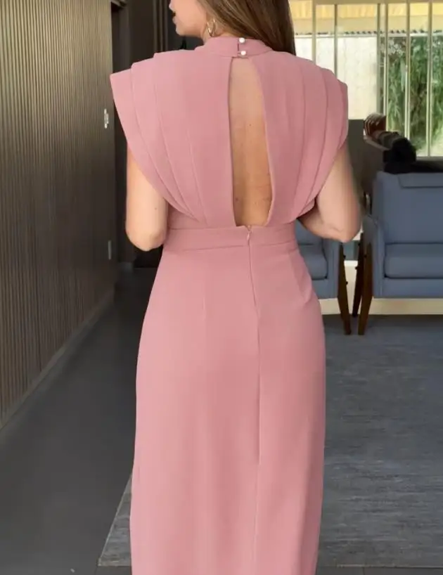 Vestidos femininos 2025 novo corte 3d decoração gola flutter manga sem costas vestido de noite fenda lateral cintura cinched maxi vestido