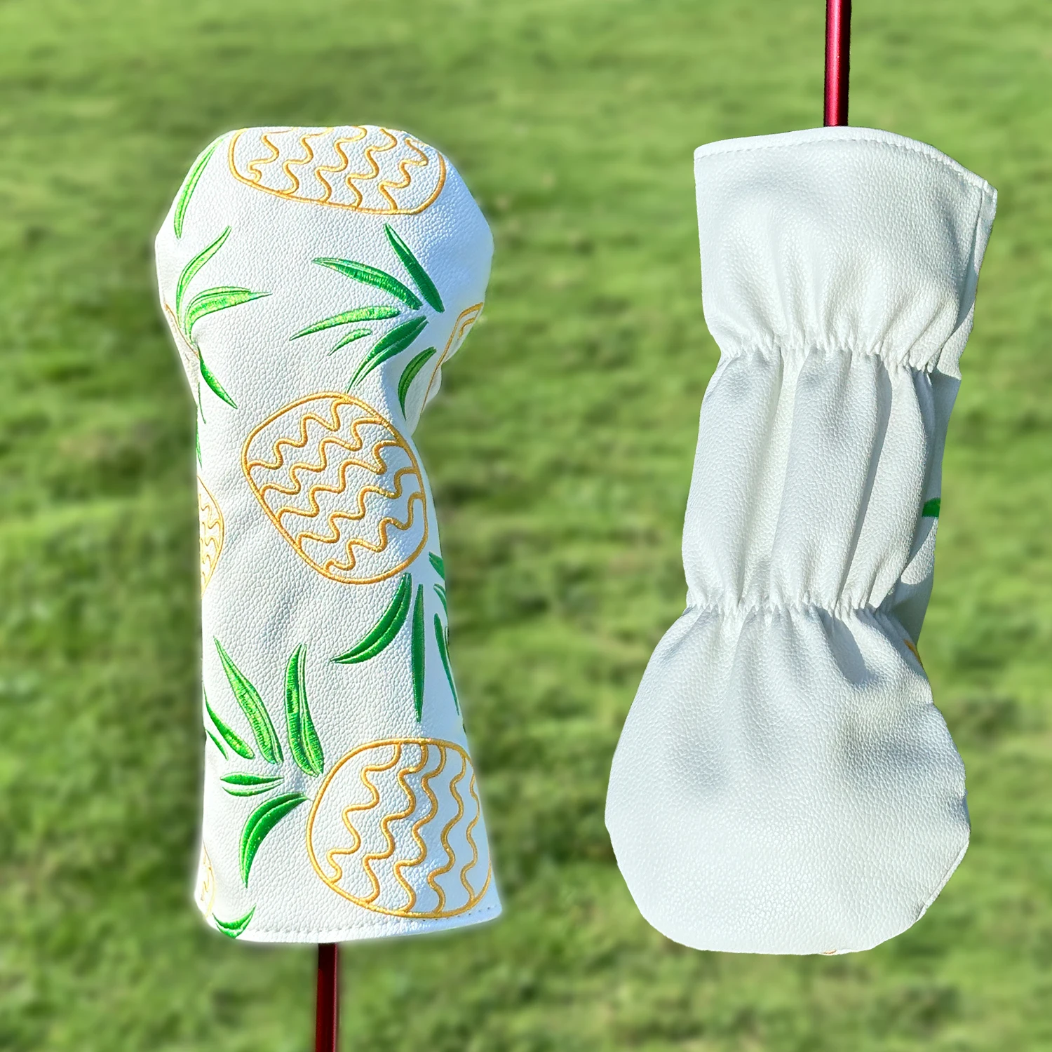 Tropical Pineapple & Leaf Pattern White Golf Head Cover - Durable Protective Case for 1-Wood, 3-Wood, 5-Wood, UT Wood, and Irons