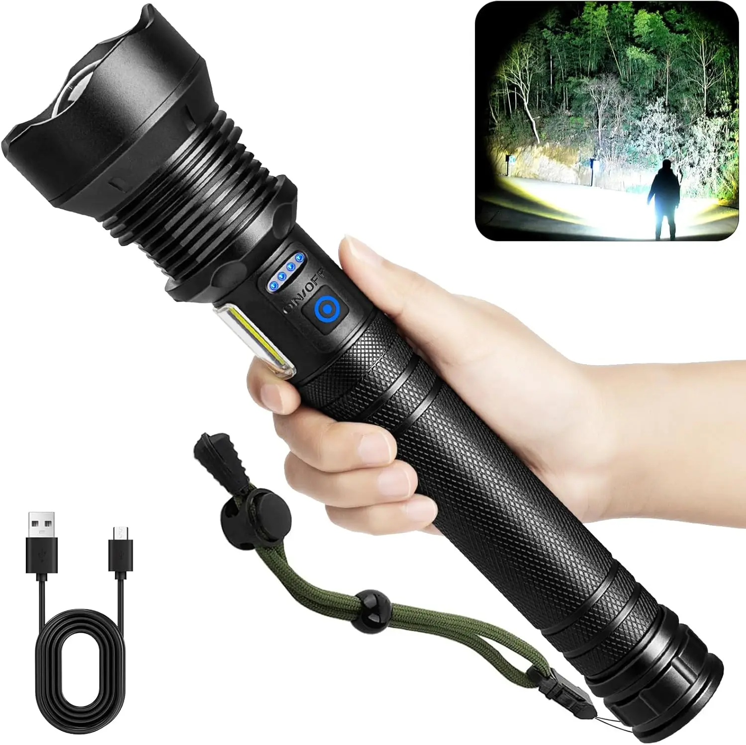 

99,000 Lumen Rechargeable LED Flashlight, 7 Modes, Waterproof IPX6, Powerful Handheld for Emergencies
