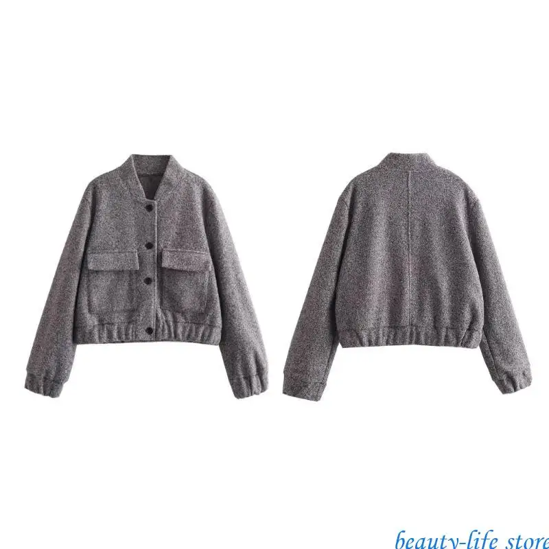 

Women Casual Wool Blend Button Down Long Sleeve Coat 2023 Oversized Fall Clothes 517D