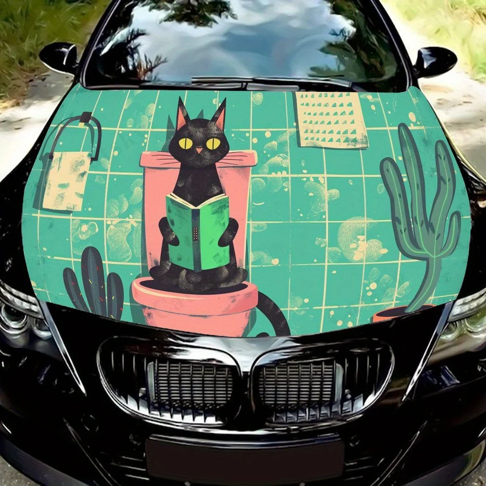 

Reading Cat Print car hood stickers, waterproof self-adhesive, scratch resistant, easy to stick, durable car PVC stickers, car d