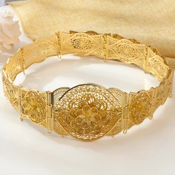 Gold Bridal Belt Hollow Flower Carved Metal Gold Plated Moroccan Style Wedding Dress Waist Chain Jewelry Gift