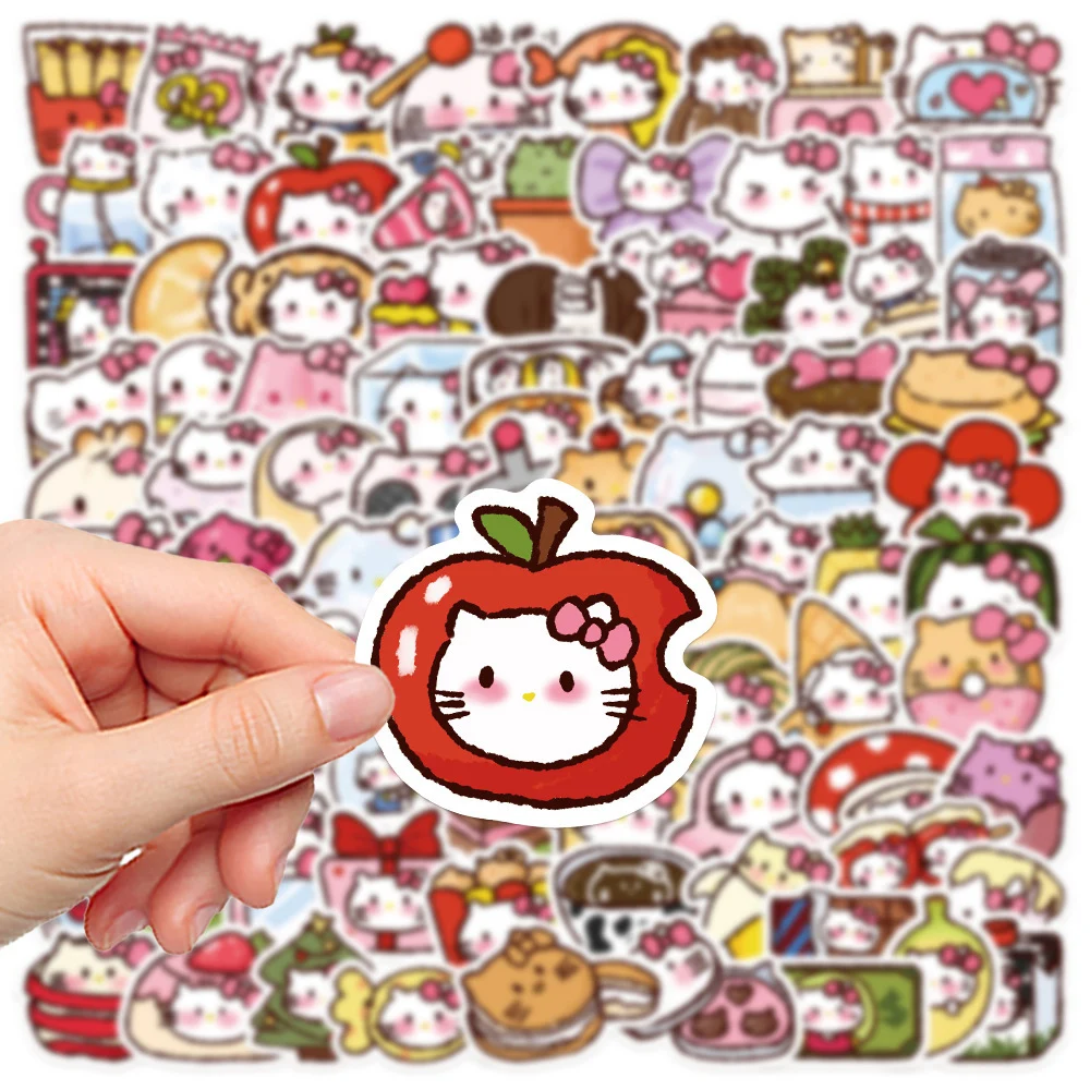 10/30/50/90pcs Funny Cute Hello Kitty Food Stickers Cartoon Sanrio Graffiti Sticker Water Bottle Fridge Phone Case Decals Decor