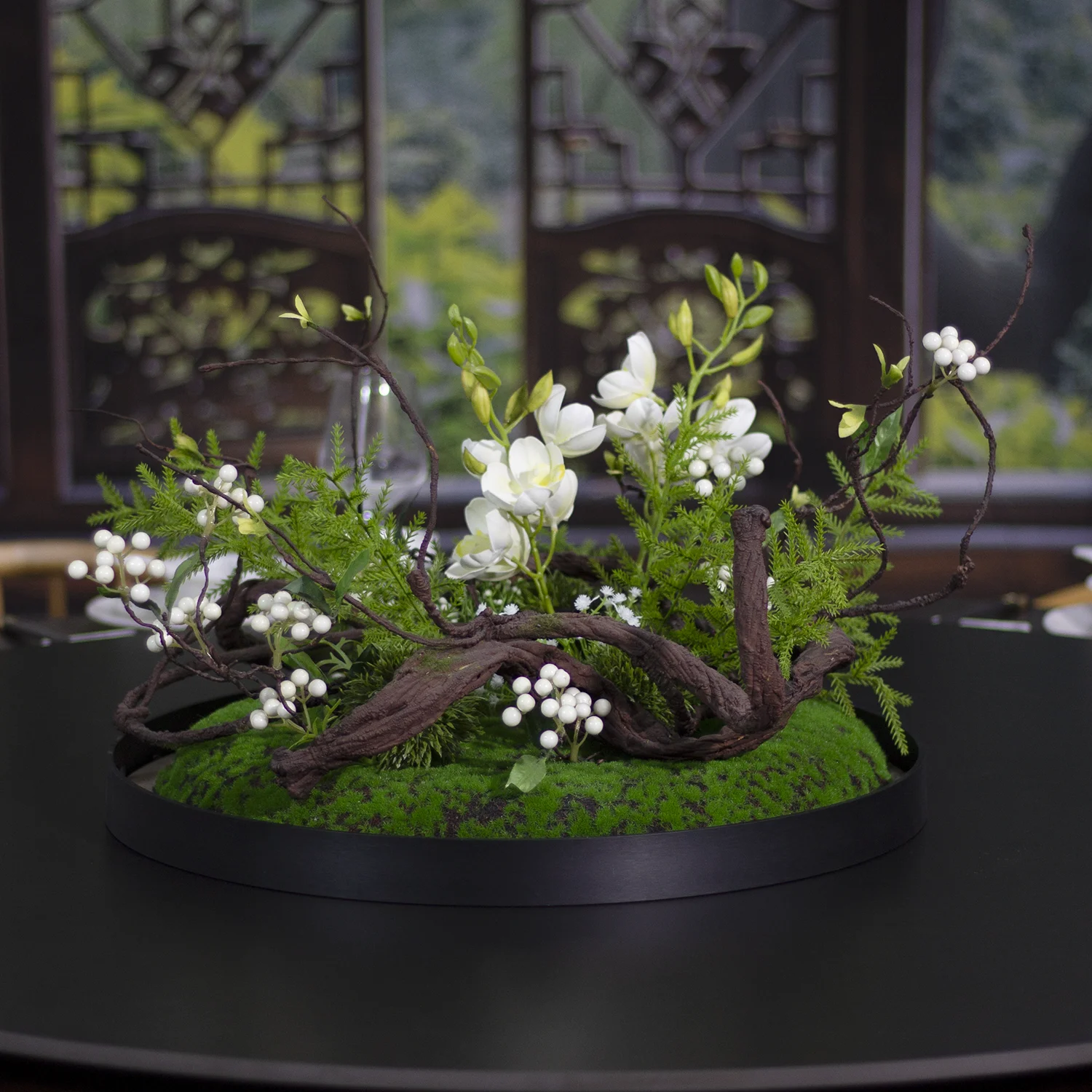 Hotel large round table middle ornament turntable table flower pendulum flower high-end restaurant desktop decoration micro