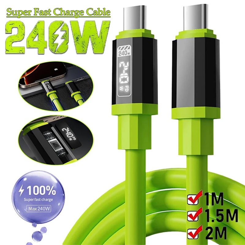 240W 10A Superschnelles Ladekabel Silikon USB auf Typ-C Grün Verstärktes Kabel für Xiaomi 17 Langlebiges Schnellladekabel