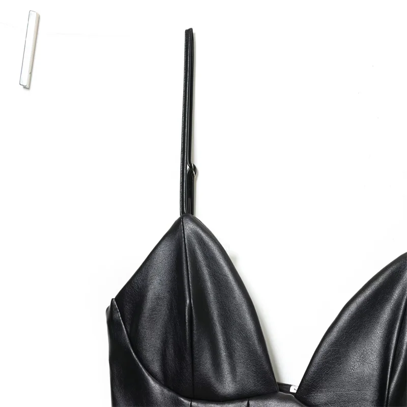 Vestido curto feminino moderno de couro sintético sexy em camadas design decorativo outono moda 2025