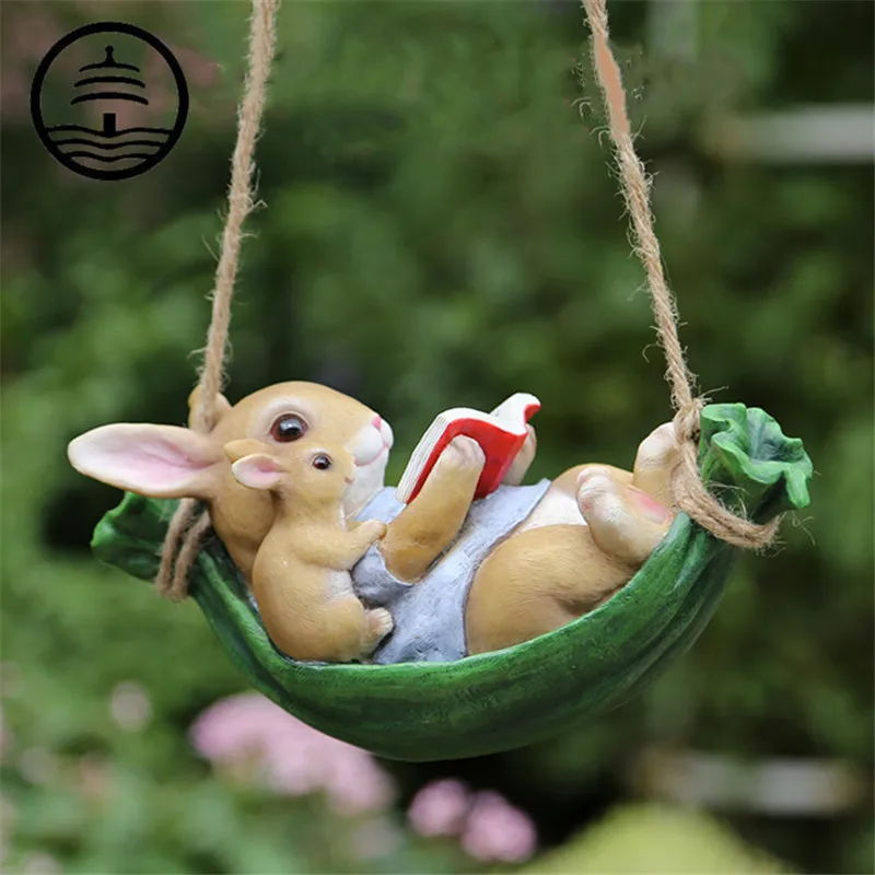 

BAO GUANG TA OUTDOOR GARDEN DECORATION RABBIT STATUES COURTYARD ACCESSORIES CREATIVE PENDANT CRAFTS RESIN ANIMAL SCULPTURE A2239