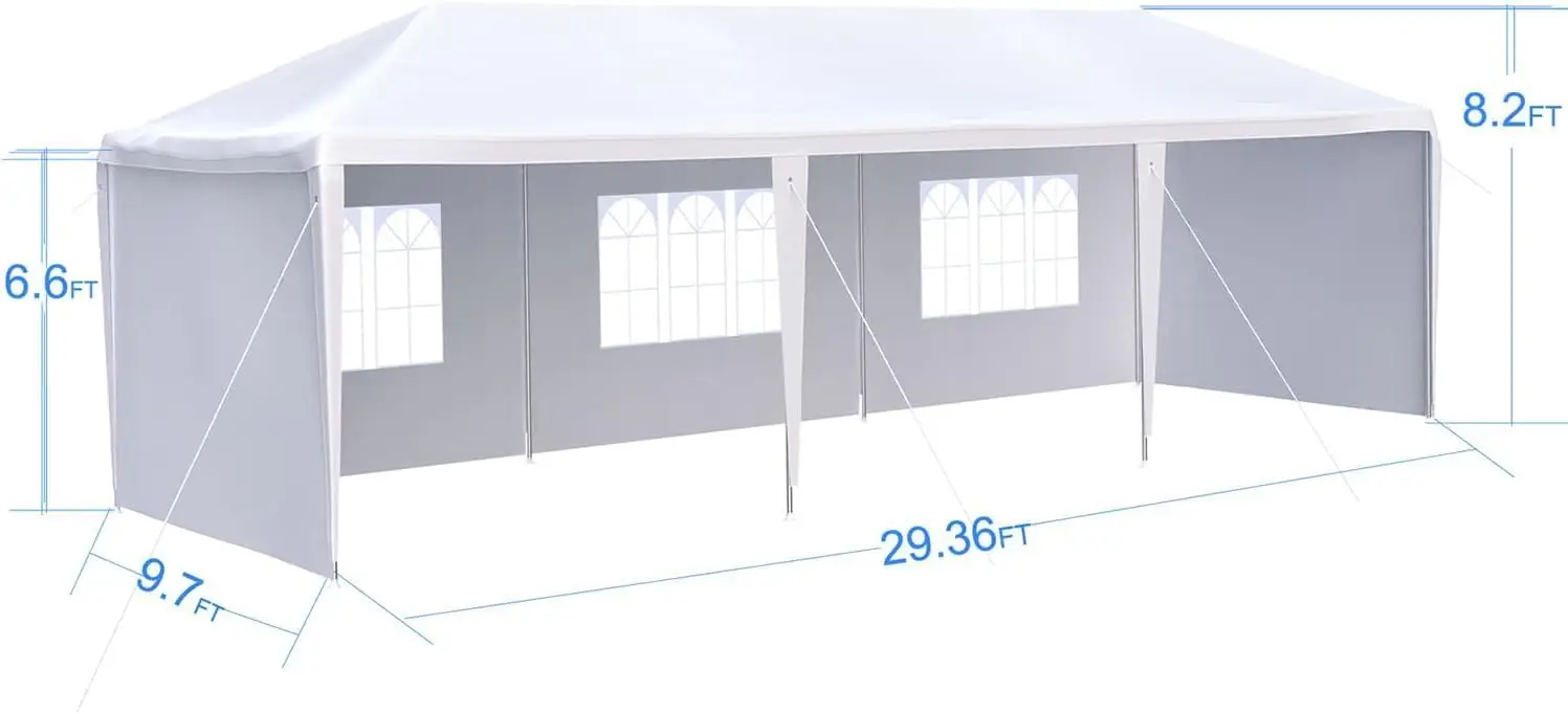 10 x 30 Outdoor Canopy Tent, Spacious Party Tent with 2 Zipper Walls, 3 Window Walls, Steel Tubes, Stakes & Ropes, Waterproof